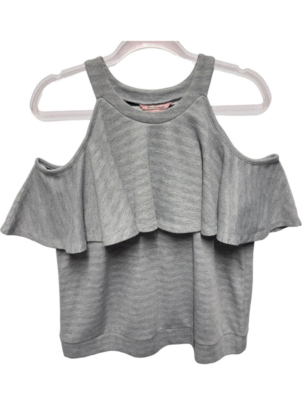 Thick Double Knit Layered Ruffle Off Shoulder Sweatshirt Top Pullover